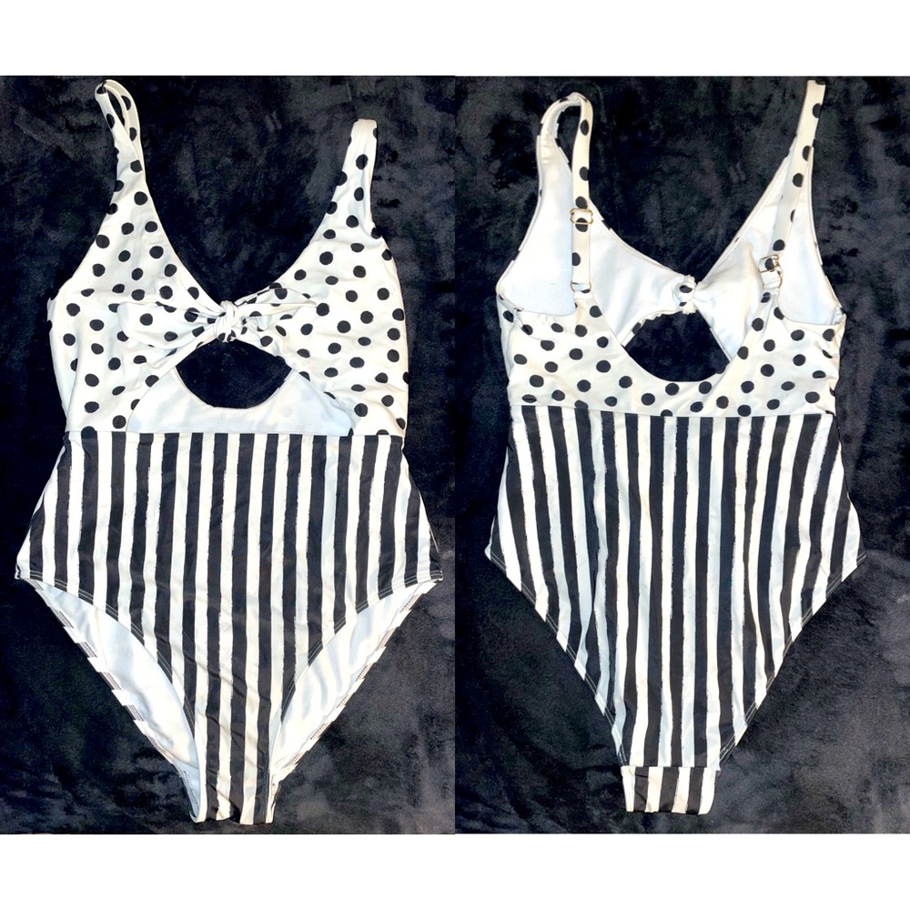 Black & White Pattern One Piece with Cut Out & Tie in Front